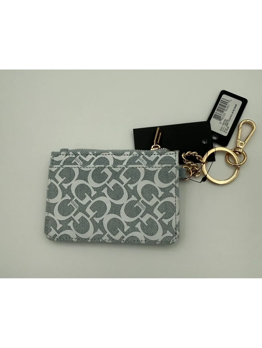 Guess Ebbie Foldover Zip Keychain Wallet Gray Logo Card Holder NWT 28GF031